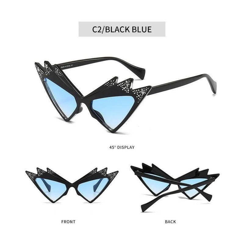 Luxe Cat Eye Sunglasses with Crystal Triangle and Diamond Star Accents - Lucid Fantasy 