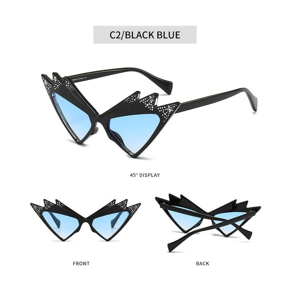 Luxe Cat Eye Sunglasses with Crystal Triangle and Diamond Star Accents - Lucid Fantasy 