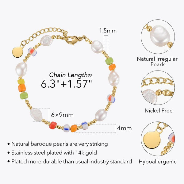 LUXE Design Natural Irregular Pearl Stainless Steel Fashion Jewelry Colorful Beaded Bracelets-Lucid Fantasy