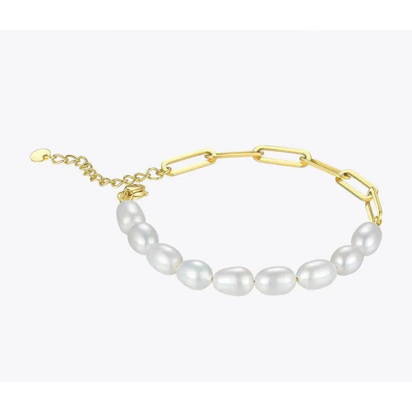 LUXE Design Natural Pearl Link Chain Bracelet Gold Color Stainless Steel Fashion Jewelry-Lucid Fantasy