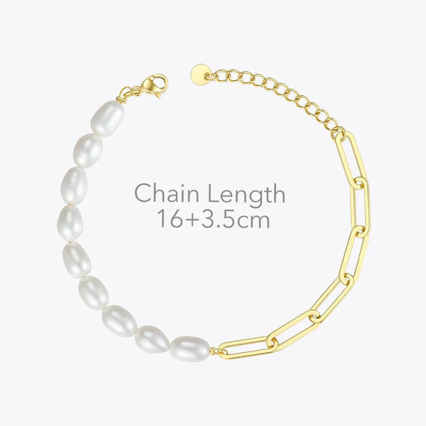 LUXE Design Natural Pearl Link Chain Bracelet Gold Color Stainless Steel Fashion Jewelry-Lucid Fantasy