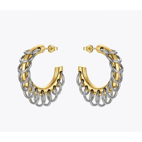 LUXE Design Punk Circle Loop Earring Stainless Steel Hoop Two Tone Gold Color Fashion Jewelry-Lucid Fantasy