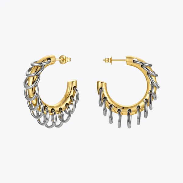LUXE Design Punk Circle Loop Earring Stainless Steel Hoop Two Tone Gold Color Fashion Jewelry-Lucid Fantasy