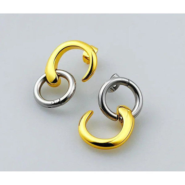 LUXE Design Round Earrings Two Tone Gold Color Fashion Jewelry-Lucid Fantasy