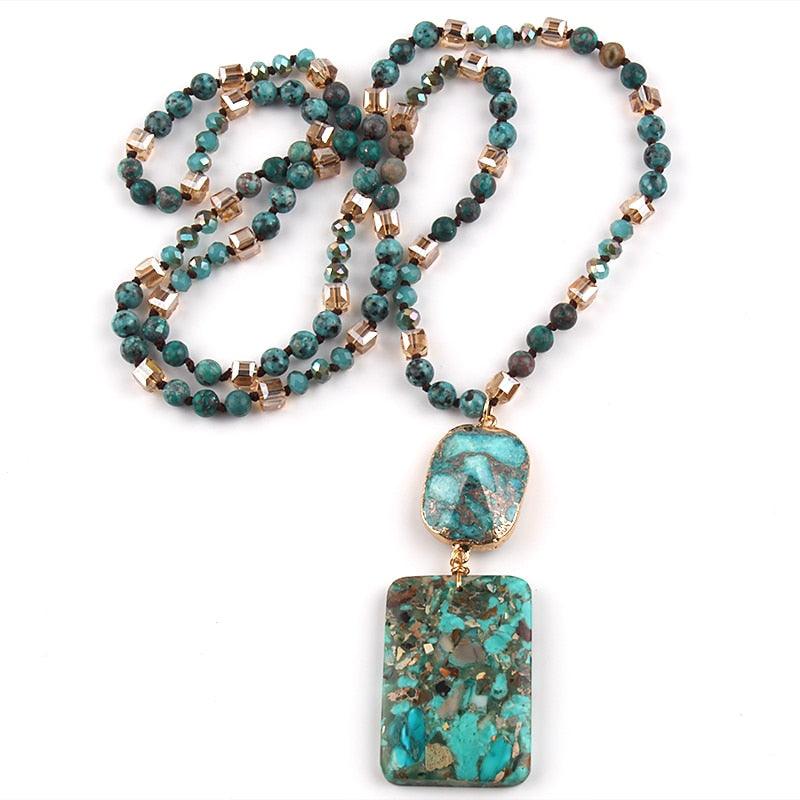 Luxurious Essence Double Pendant Semi Precious Stone BOHO Necklace - Lucid Fantasy 