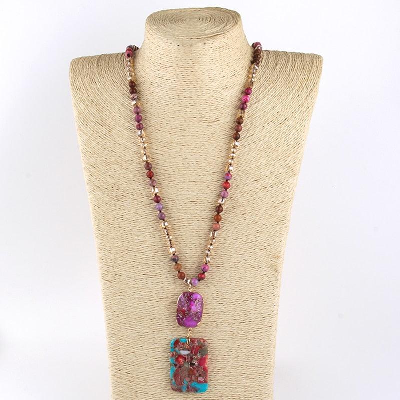 Luxurious Essence Double Pendant Semi Precious Stone BOHO Necklace - Lucid Fantasy 