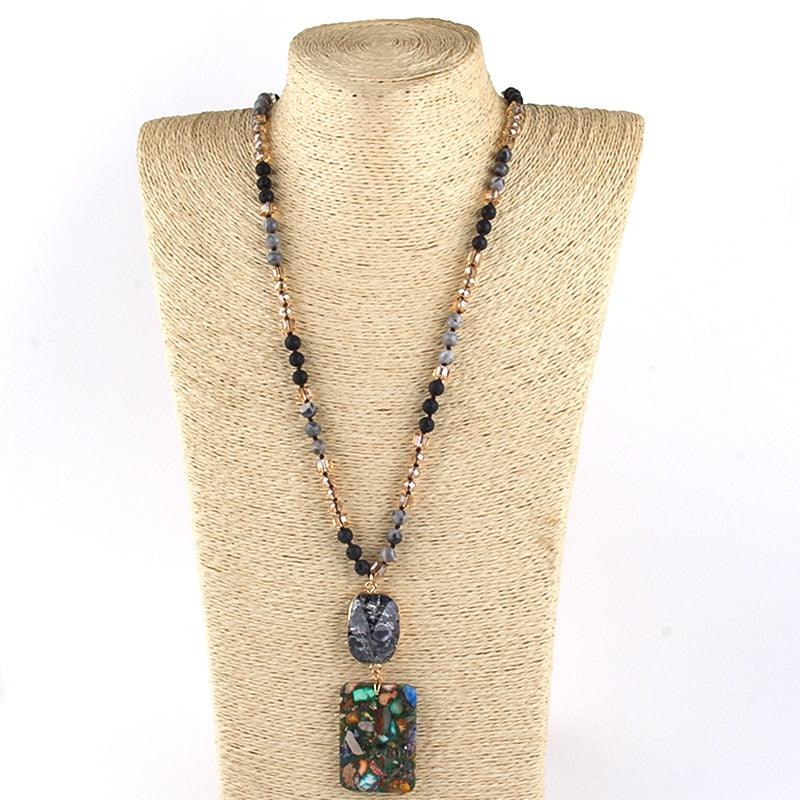 Luxurious Essence Double Pendant Semi Precious Stone BOHO Necklace - Lucid Fantasy 