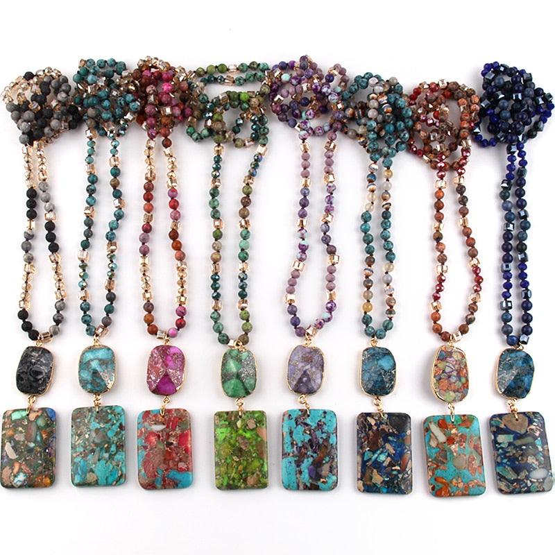 Luxurious Essence Double Pendant Semi Precious Stone BOHO Necklace - Lucid Fantasy 