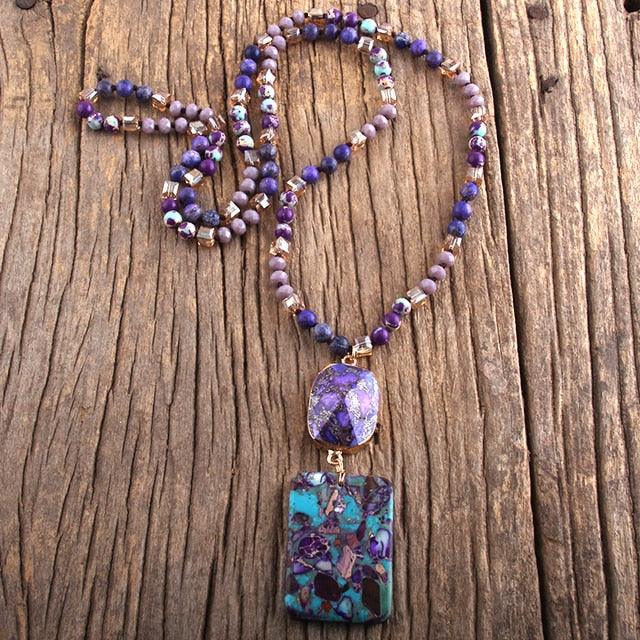 Luxurious Essence Double Pendant Semi Precious Stone BOHO Necklace - Lucid Fantasy 