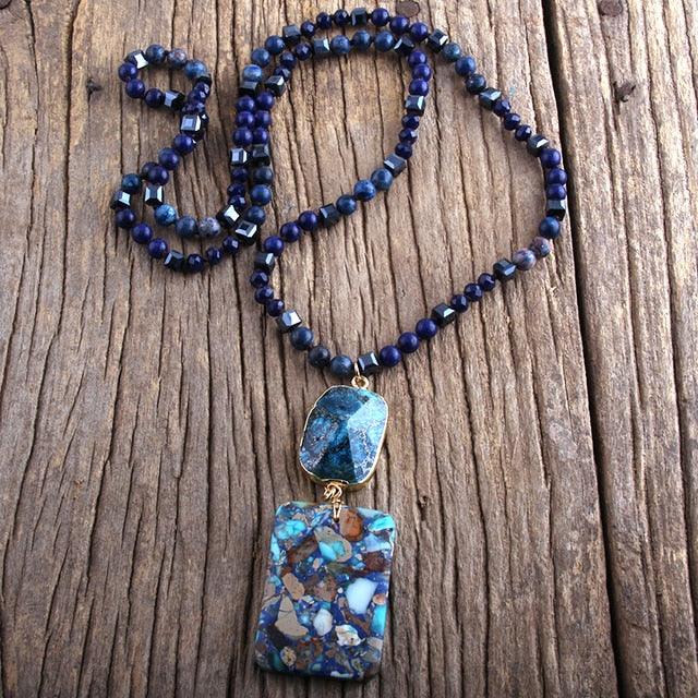 Luxurious Essence Double Pendant Semi Precious Stone BOHO Necklace - Lucid Fantasy 