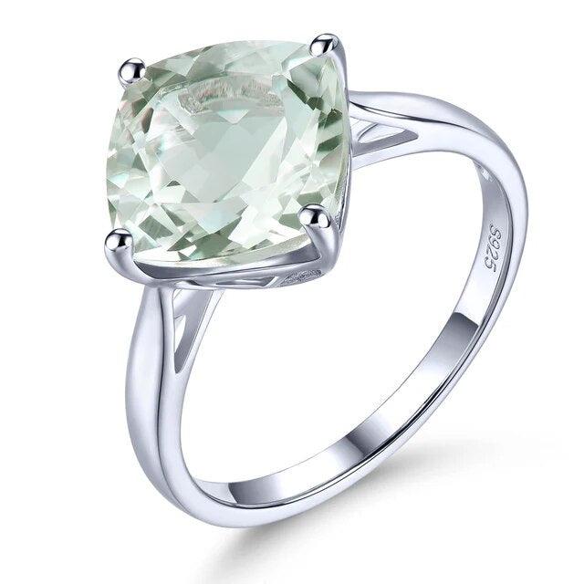 Luxurious Green Amethyst and Blue Topaz S925 Sterling Silver Ring - 3.8 Carats Classic Design Fine Jewelry - Lucid Fantasy 