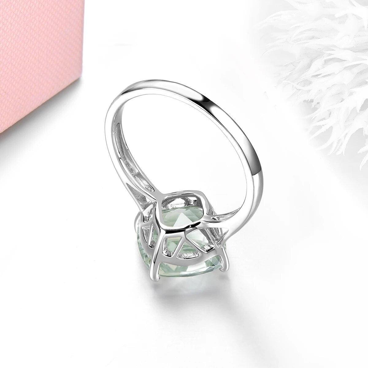 Luxurious Green Amethyst and Blue Topaz S925 Sterling Silver Ring - 3.8 Carats Classic Design Fine Jewelry - Lucid Fantasy 