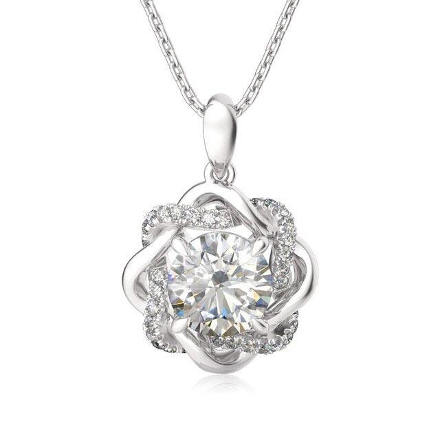 Luxurious Interwoven Halo 3 Ct. Moissanite Pendant Necklace in Sterling Silver - Lucid Fantasy 