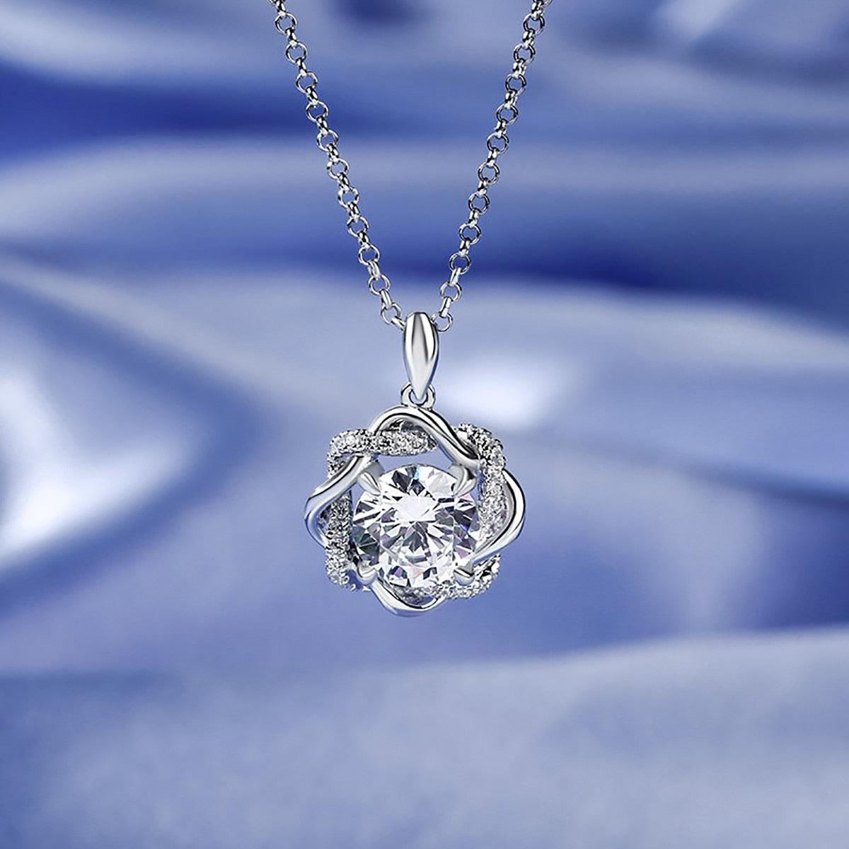 Luxurious Interwoven Halo 3 Ct. Moissanite Pendant Necklace in Sterling Silver - Lucid Fantasy 