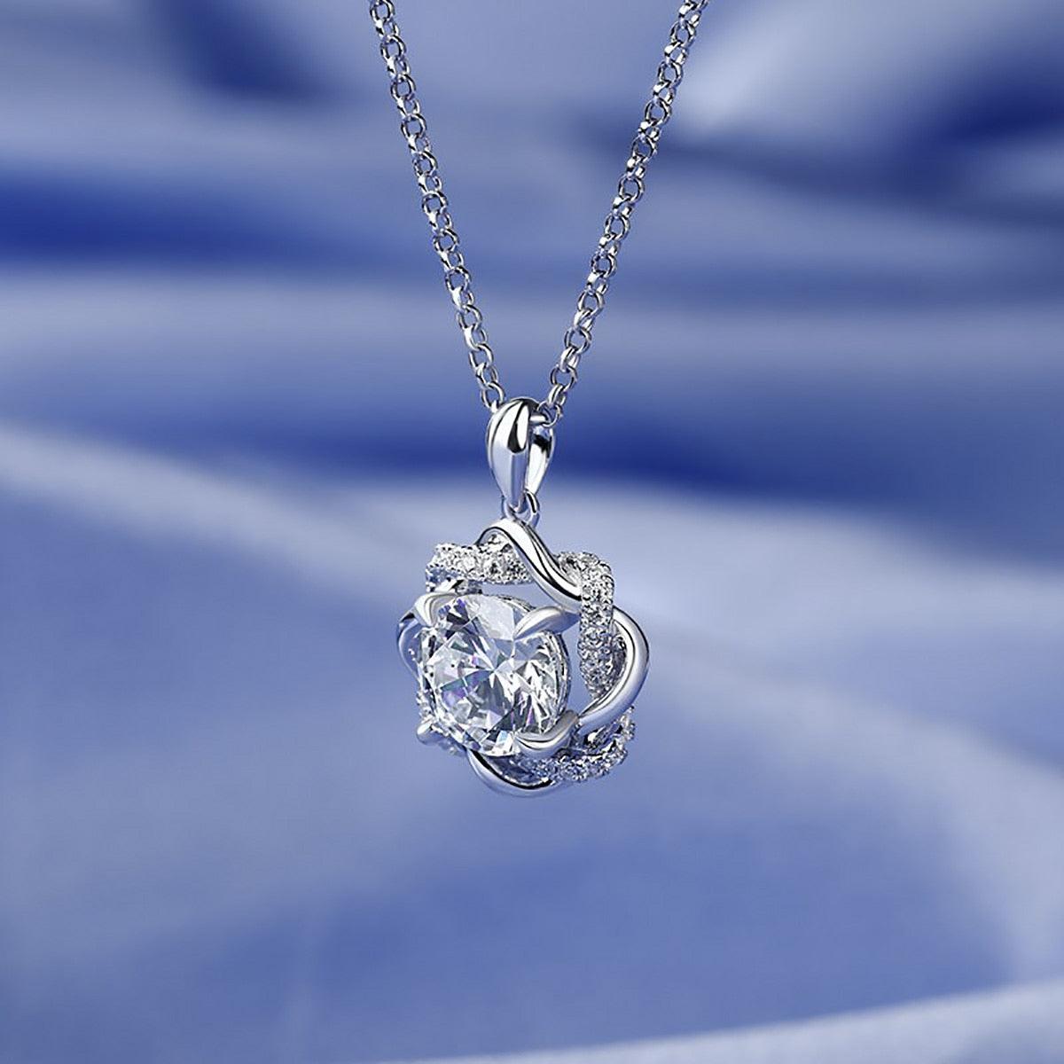 Luxurious Interwoven Halo 3 Ct. Moissanite Pendant Necklace in Sterling Silver - Lucid Fantasy 