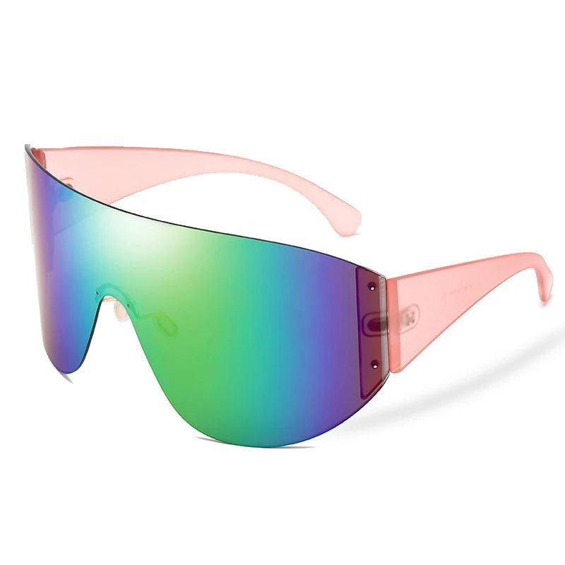 Luxurious Oversized Rimless Mirrored Shield Sunglasses for Fashion Enthusiasts - Lucid Fantasy 