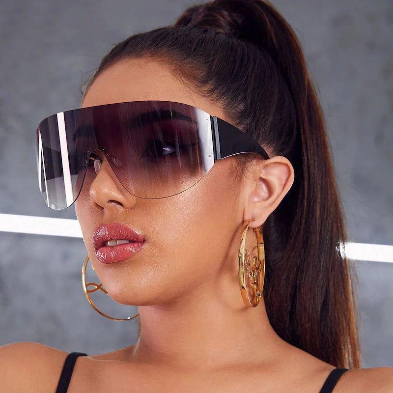 Luxurious Oversized Rimless Mirrored Shield Sunglasses for Fashion Enthusiasts - Lucid Fantasy 