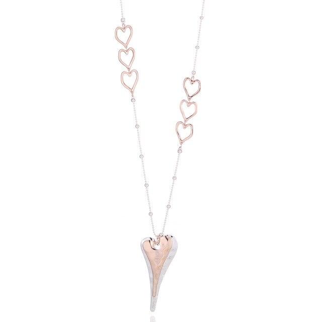 Luxurious Rose Gold Double Heart Long Pendant Necklace - 84cm Chain - Glossy Two Tone Fashion Accessory - Lucid Fantasy 