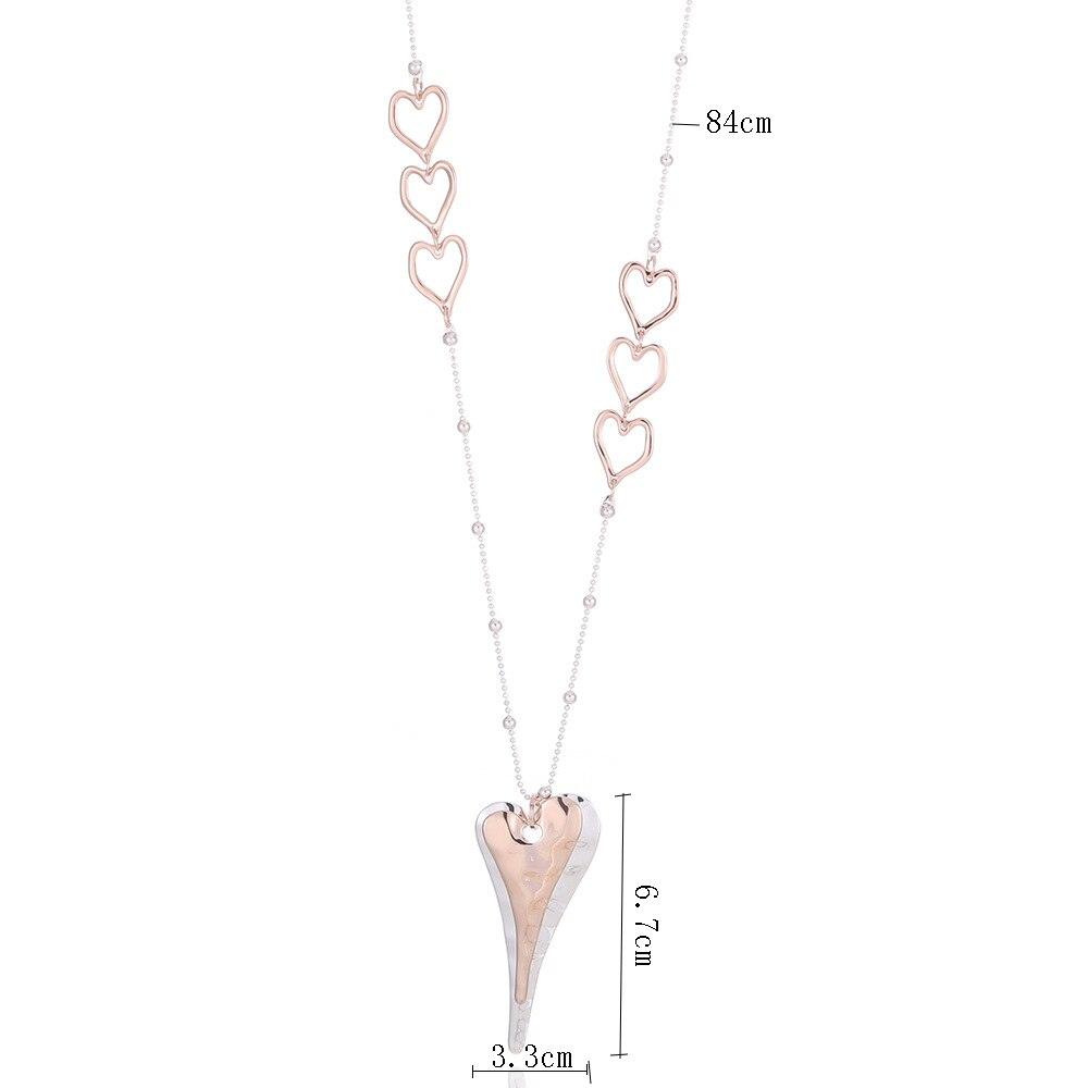 Luxurious Rose Gold Double Heart Long Pendant Necklace - 84cm Chain - Glossy Two Tone Fashion Accessory - Lucid Fantasy 