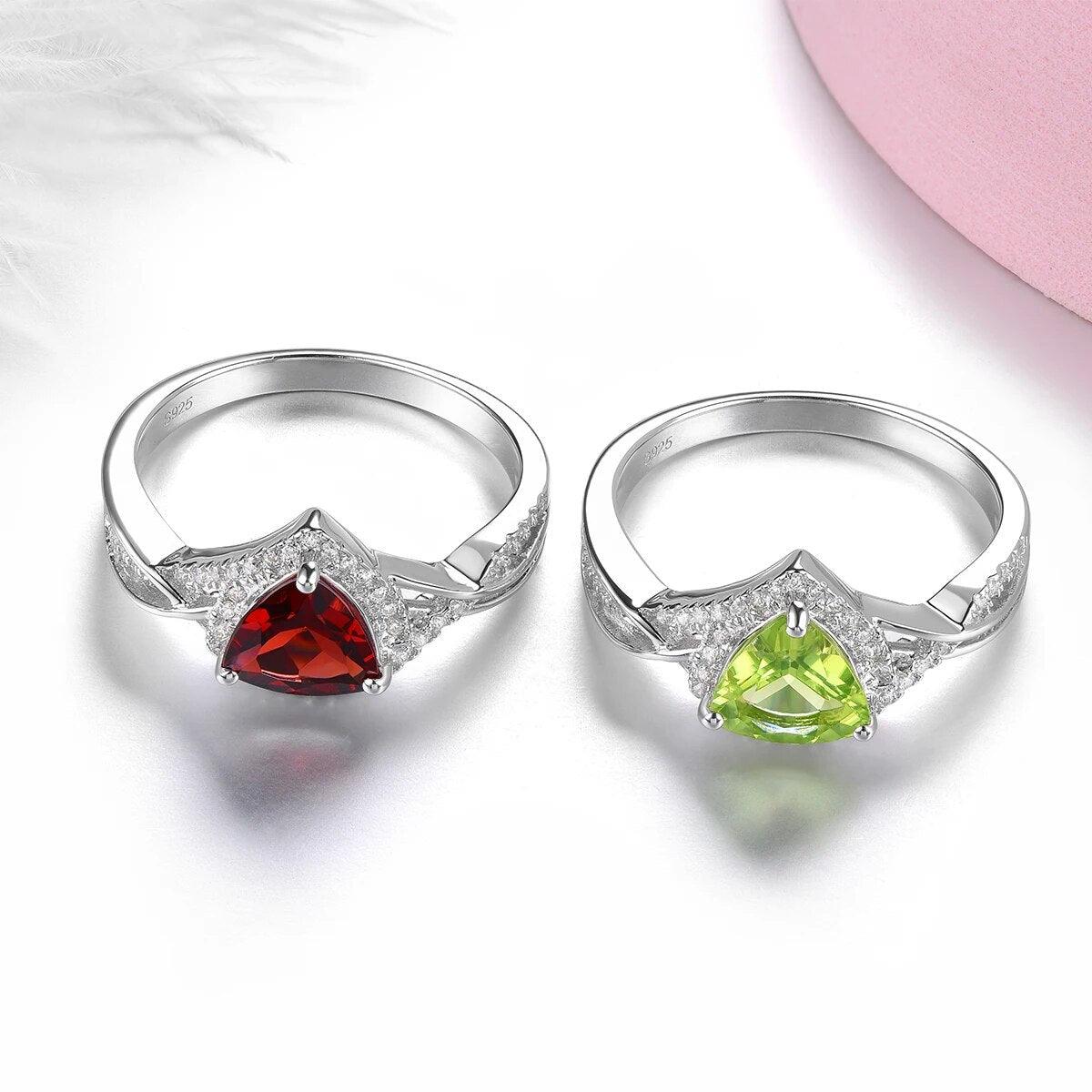 Luxurious Trillion Cut Garnet and Peridot Ring in Sterling Silver - 1.2 Carats S925 Fine Jewelry - Lucid Fantasy 