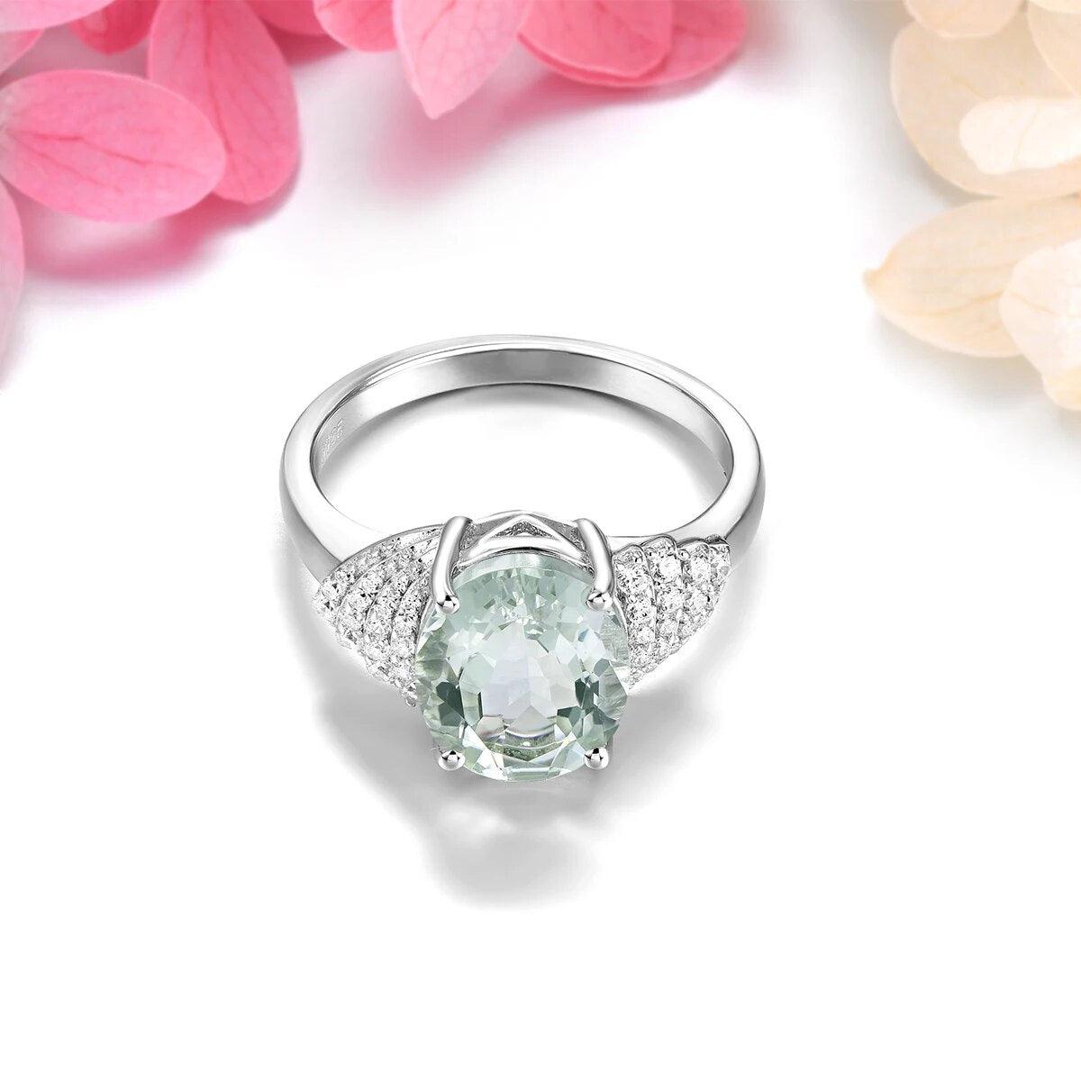 Luxurious Vintage Green Amethyst Silver Ring - 6 Carats S925 Fine Jewelry - Lucid Fantasy 