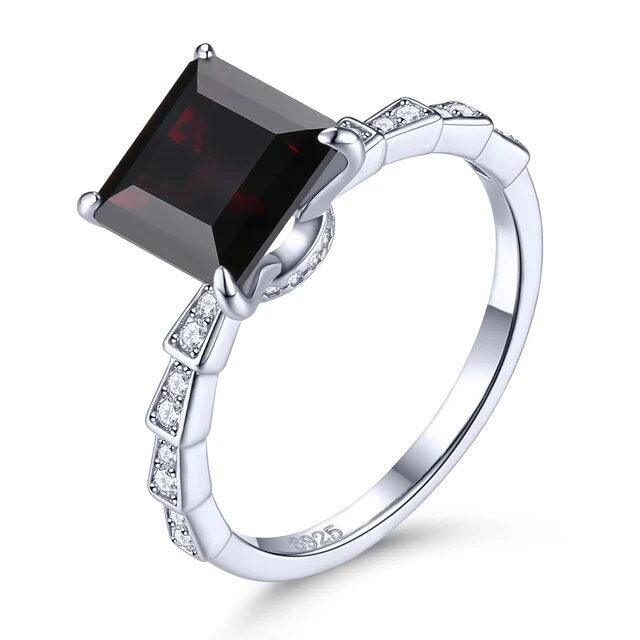 Luxurious Vintage-Inspired Natural Black Garnet Square Ring in Sterling Silver - 1.2 Carats Genuine Gemstone Fine Jewelry S925 - Lucid Fantasy 