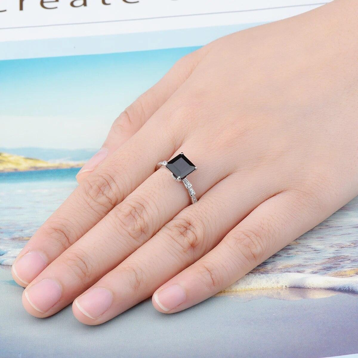 Luxurious Vintage-Inspired Natural Black Garnet Square Ring in Sterling Silver - 1.2 Carats Genuine Gemstone Fine Jewelry S925 - Lucid Fantasy 