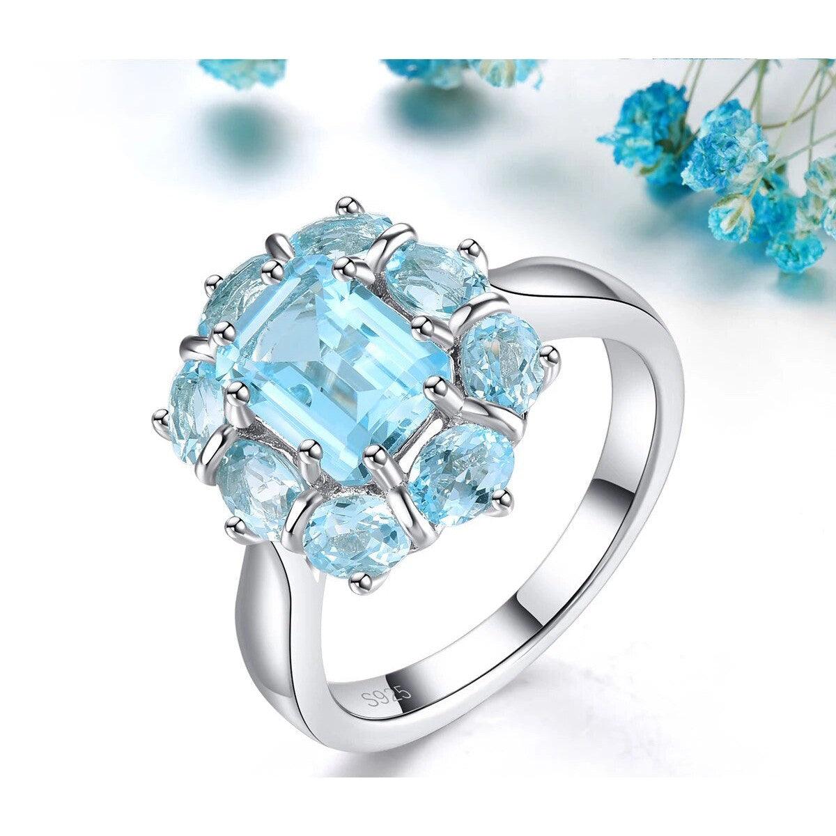 Luxurious Vintage Sky Blue Topaz Sterling Silver Ring - 3.7 Carats Fine Jewelry - Lucid Fantasy 