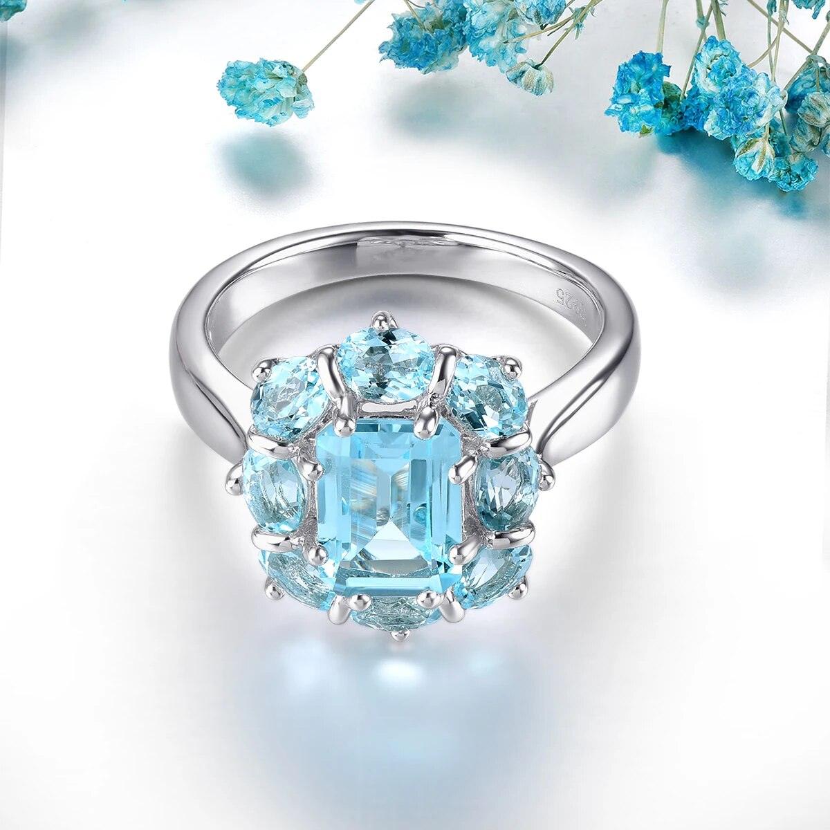 Luxurious Vintage Sky Blue Topaz Sterling Silver Ring - 3.7 Carats Fine Jewelry - Lucid Fantasy 