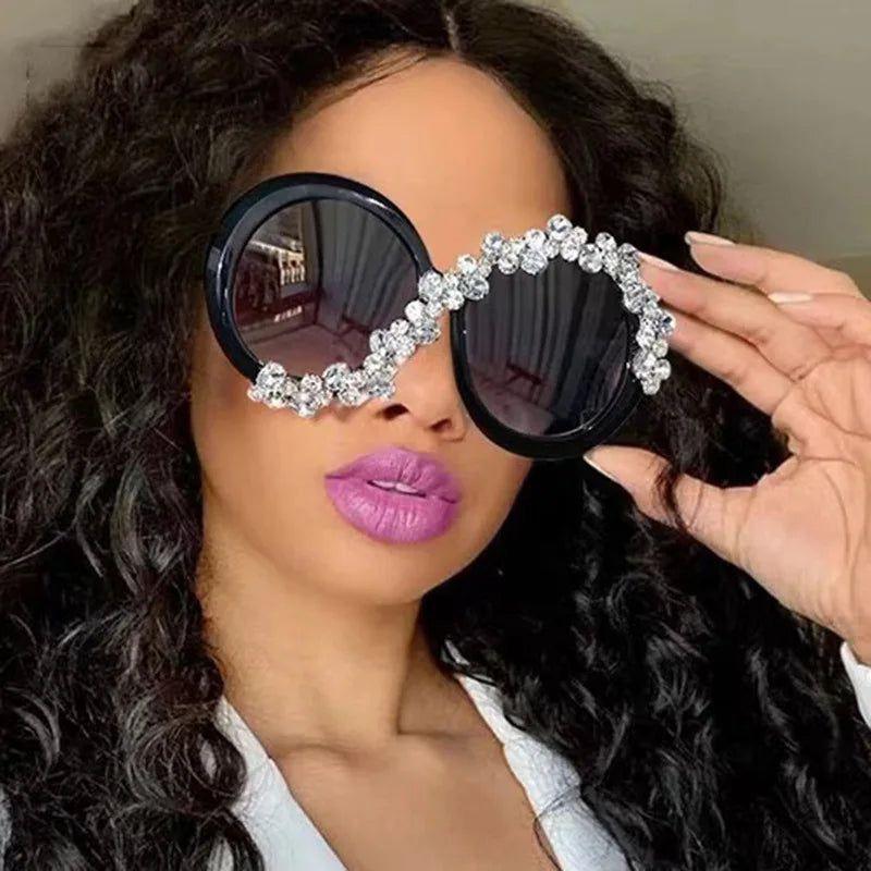 Luxury Bling Oversized Round Sunglasses with UV400 Protection and Diamond Accents - Lucid Fantasy 