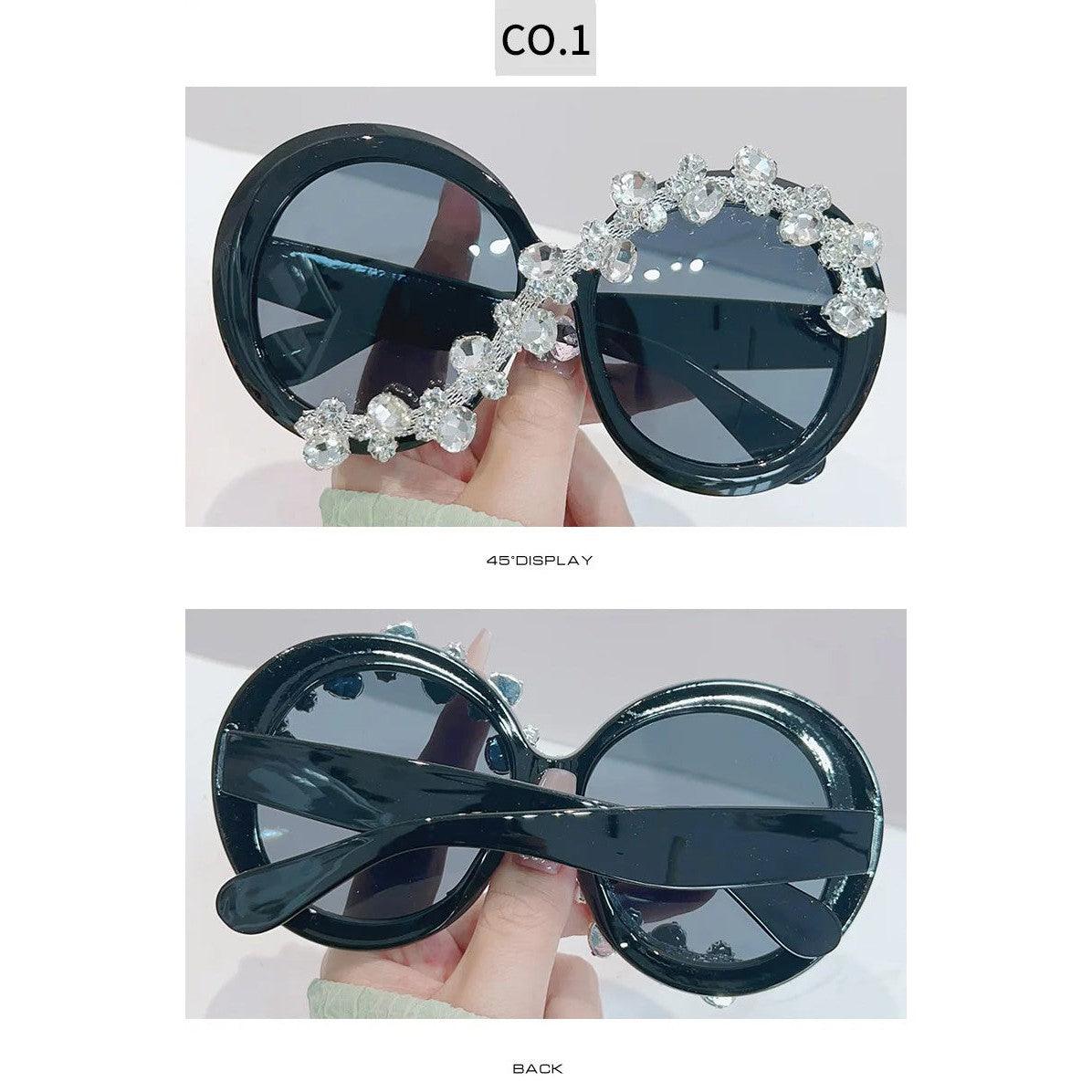 Luxury Bling Oversized Round Sunglasses with UV400 Protection and Diamond Accents - Lucid Fantasy 