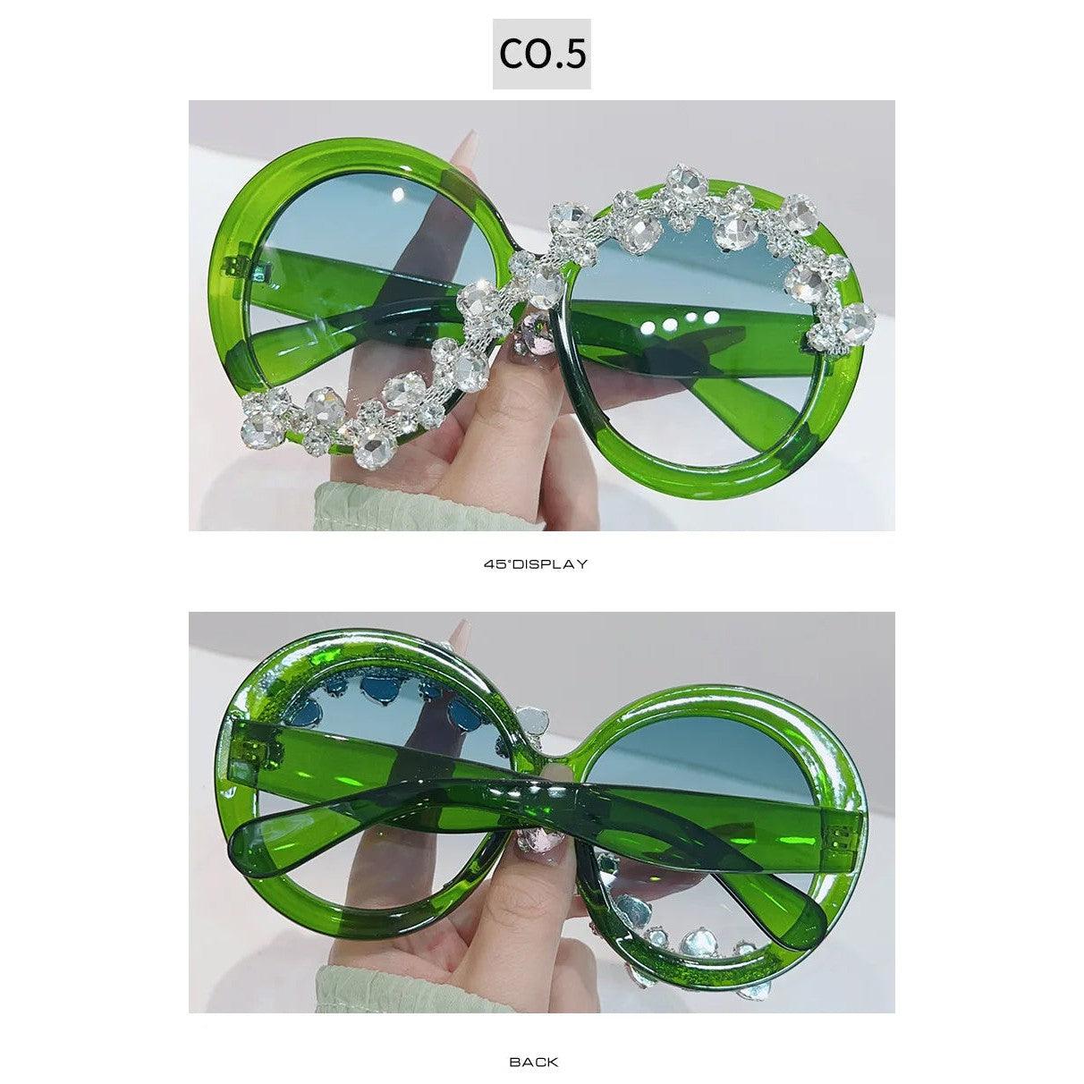 Luxury Bling Oversized Round Sunglasses with UV400 Protection and Diamond Accents - Lucid Fantasy 