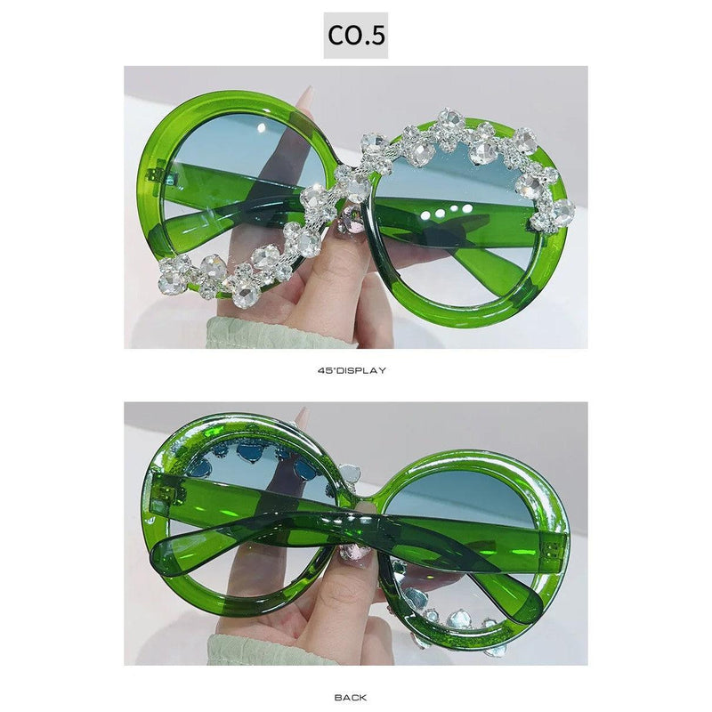 Luxury Bling Oversized Round Sunglasses with UV400 Protection and Diamond Accents - Lucid Fantasy 