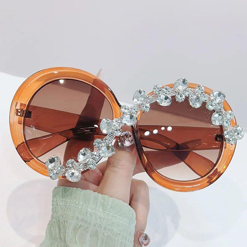 Luxury Bling Oversized Round Sunglasses with UV400 Protection and Diamond Accents - Lucid Fantasy 