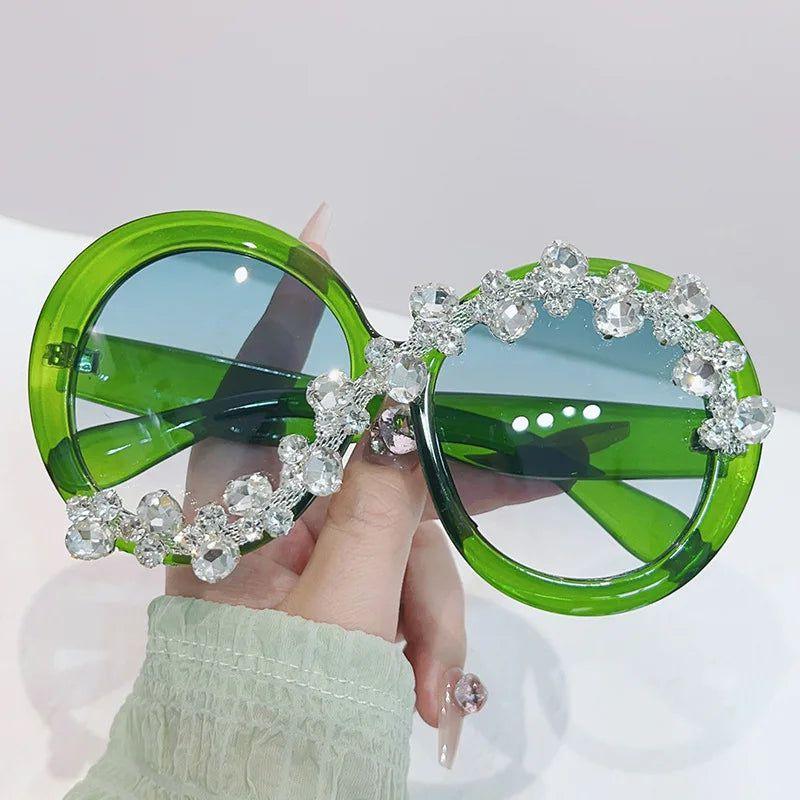 Luxury Bling Oversized Round Sunglasses with UV400 Protection and Diamond Accents - Lucid Fantasy 