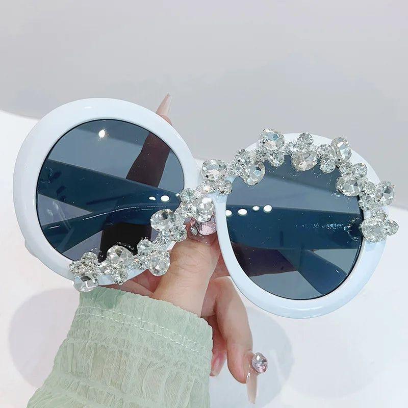 Luxury Bling Oversized Round Sunglasses with UV400 Protection and Diamond Accents - Lucid Fantasy 