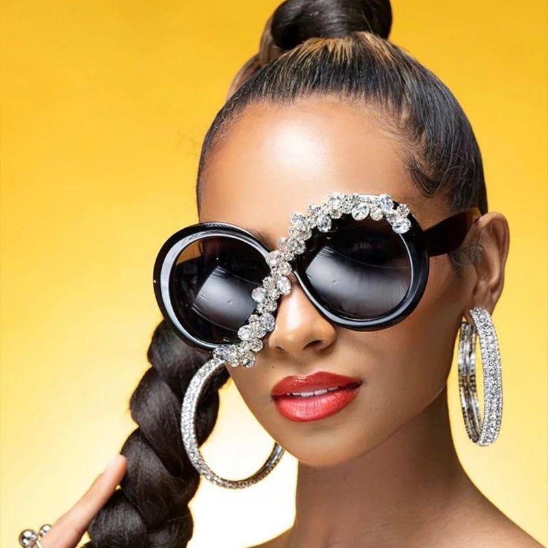 Luxury Bling Oversized Round Sunglasses with UV400 Protection and Diamond Accents - Lucid Fantasy 