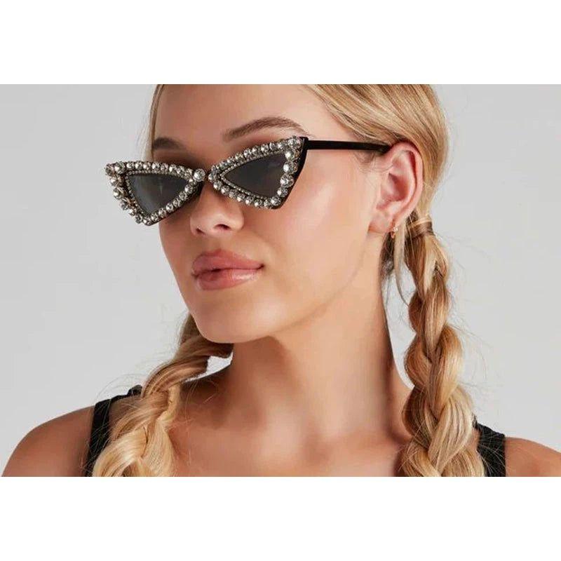 Luxury Cat Eye Sunglasses with Crystal Accents and UV400 Protection - Lucid Fantasy 