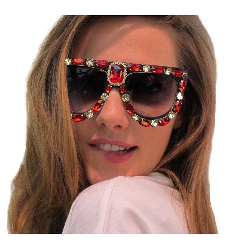 Luxury Oversized Red Rhinestone Sunglasses for Bold Fashion Statements - Lucid Fantasy 