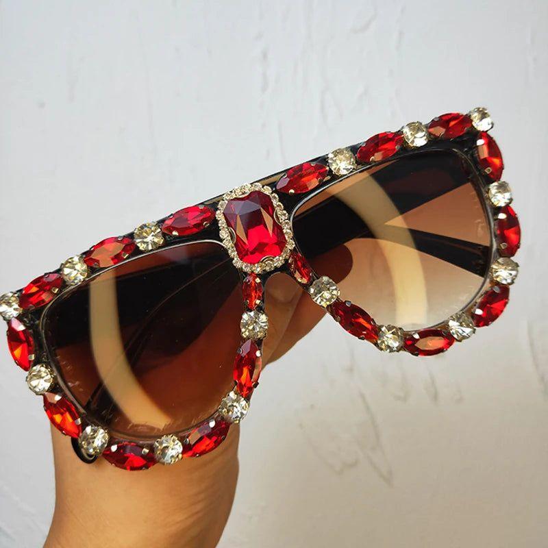 Luxury Oversized Red Rhinestone Sunglasses for Bold Fashion Statements - Lucid Fantasy 