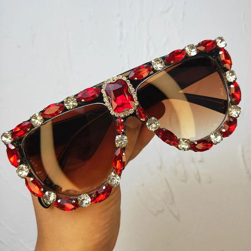 Luxury Oversized Red Rhinestone Sunglasses for Bold Fashion Statements - Lucid Fantasy 