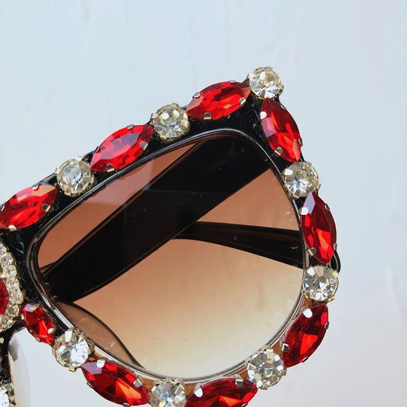 Luxury Oversized Red Rhinestone Sunglasses for Bold Fashion Statements - Lucid Fantasy 