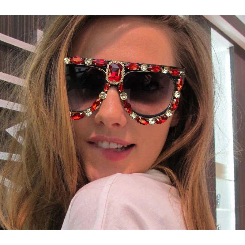 Luxury Oversized Red Rhinestone Sunglasses for Bold Fashion Statements - Lucid Fantasy 