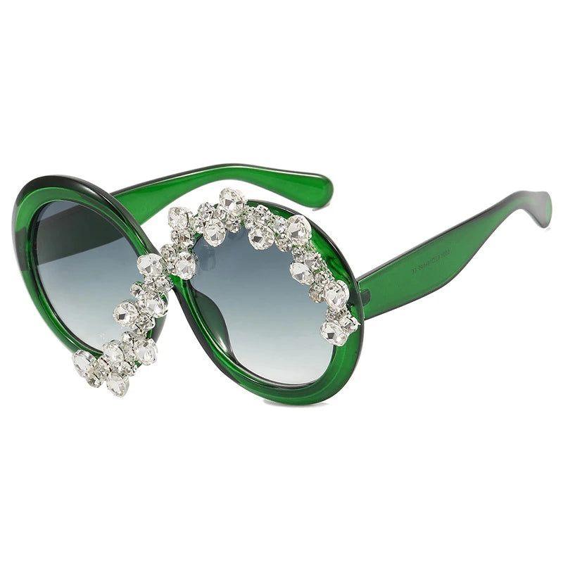 Luxury Oversized Rhinestone-Embellished Round Sunglasses with Diamond-Like Lenses - Lucid Fantasy 