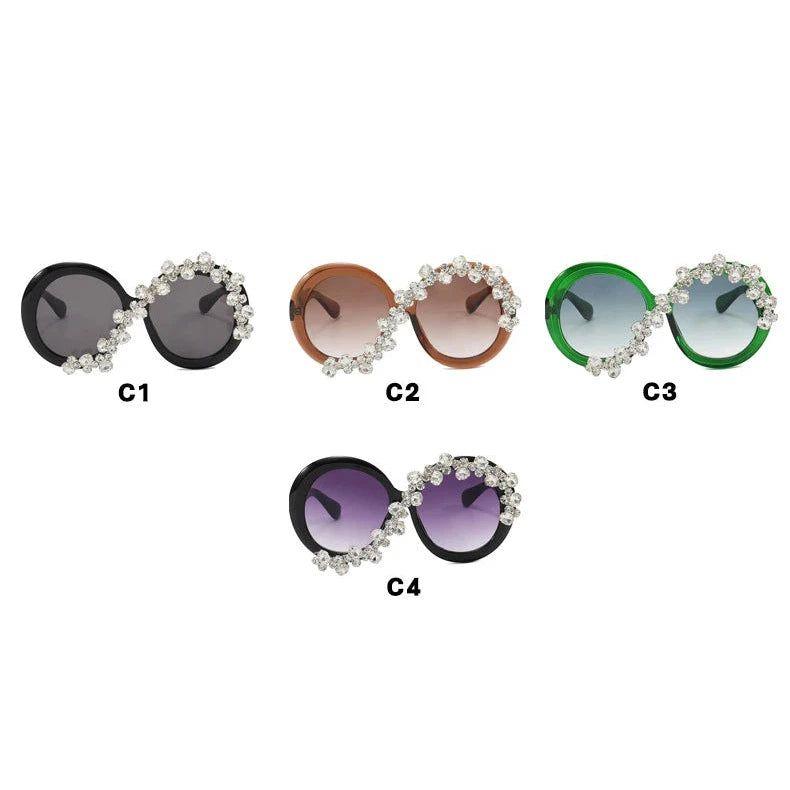 Luxury Oversized Rhinestone-Embellished Round Sunglasses with Diamond-Like Lenses - Lucid Fantasy 