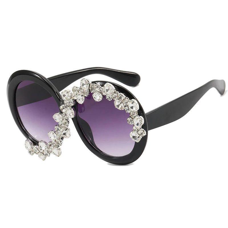 Luxury Oversized Rhinestone-Embellished Round Sunglasses with Diamond-Like Lenses - Lucid Fantasy 