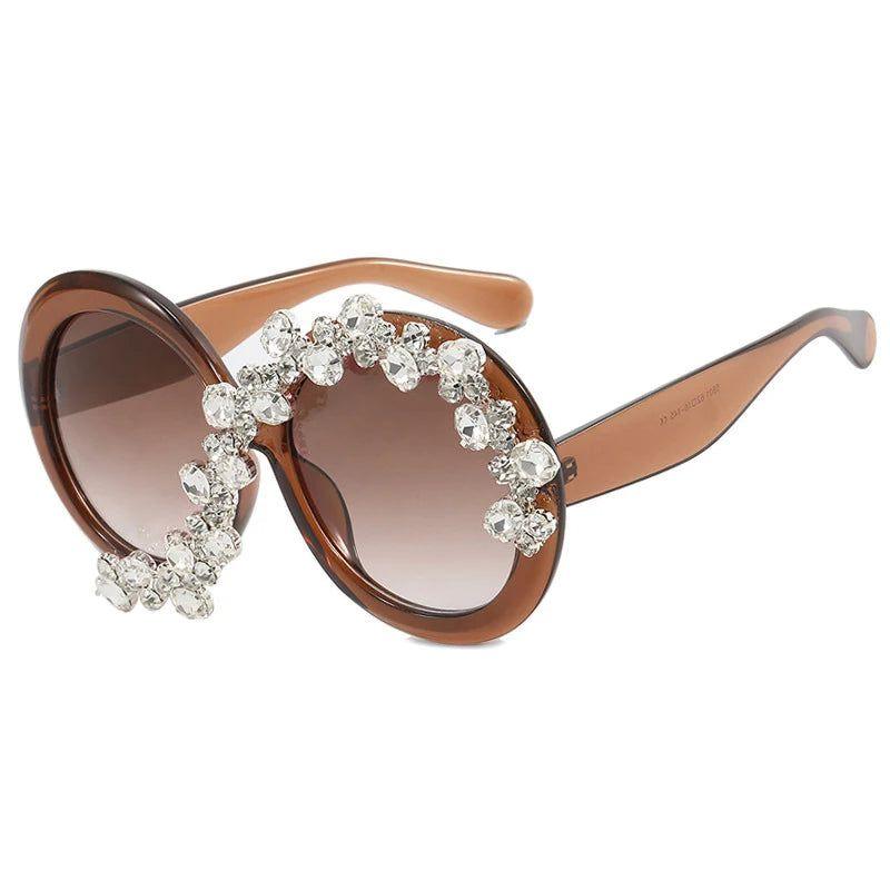 Luxury Oversized Rhinestone-Embellished Round Sunglasses with Diamond-Like Lenses - Lucid Fantasy 