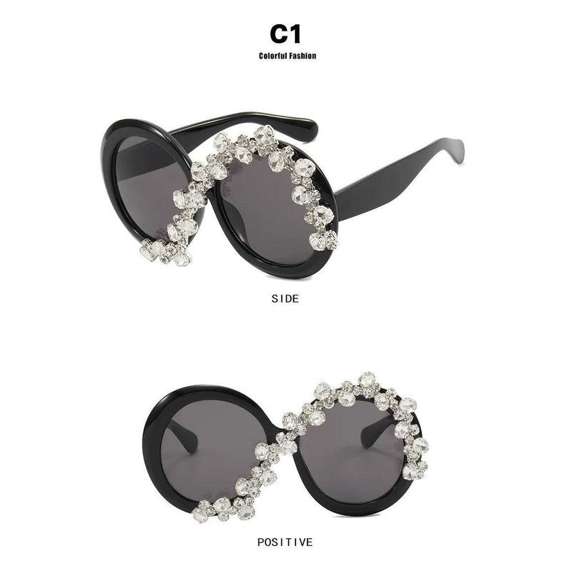 Luxury Oversized Rhinestone-Embellished Round Sunglasses with Diamond-Like Lenses - Lucid Fantasy 