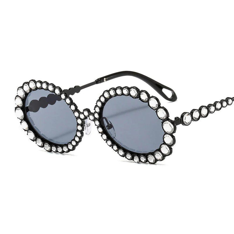 Luxury Oversized Round Sunglasses with Bling Crystal Accents and Big Frame Design - Lucid Fantasy 