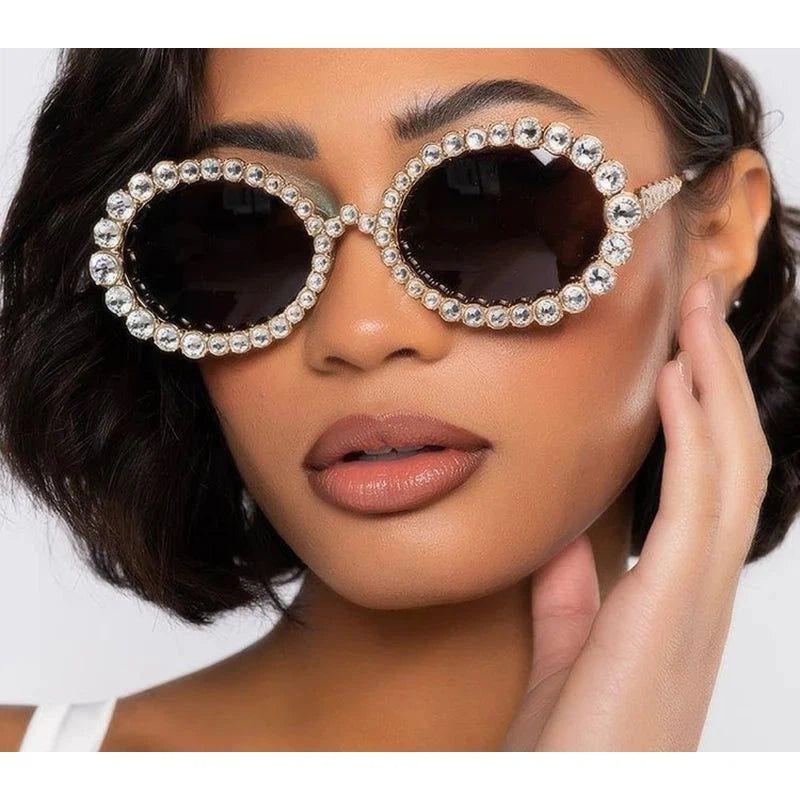 Luxury Oversized Round Sunglasses with Bling Crystal Accents and Big Frame Design - Lucid Fantasy 